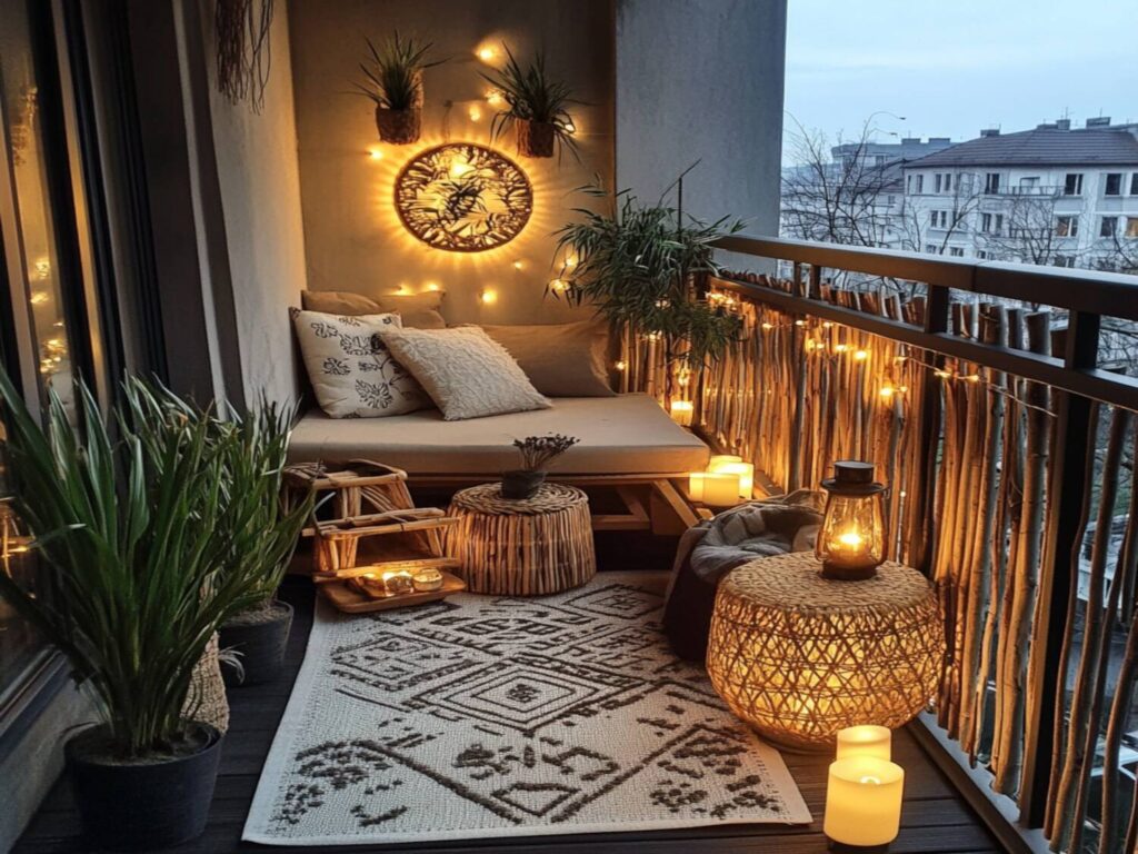 Jak urządzić balkon w stylu retro z lampami LED w odcieniach miedzi