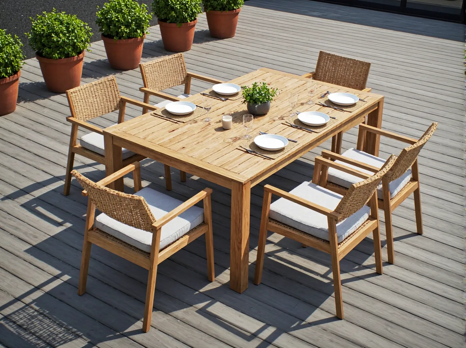 Wygodny narożnik ogrodowy z dużymi poduszkami w przytulnej strefie relaksu na świeżym powietrzu.