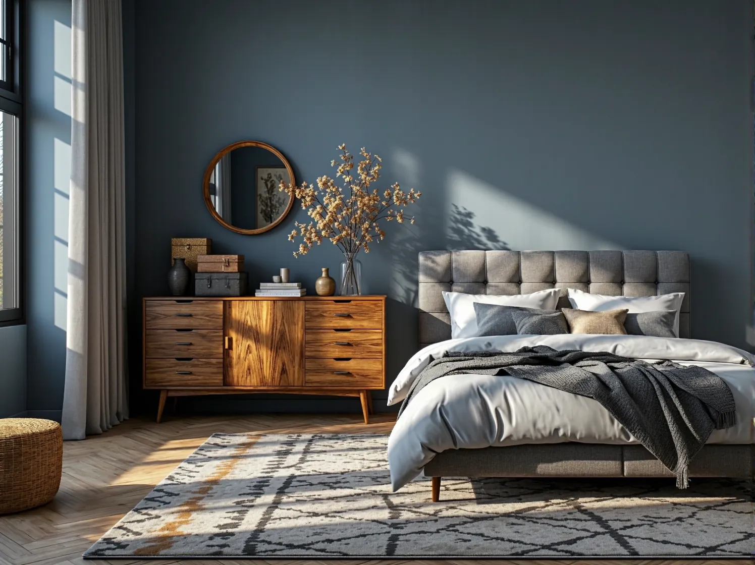 Spójna kolorystyka jako sposób na połączenie mebli w różnych stylach – przykład salonu z nowoczesnymi i starymi elementami.