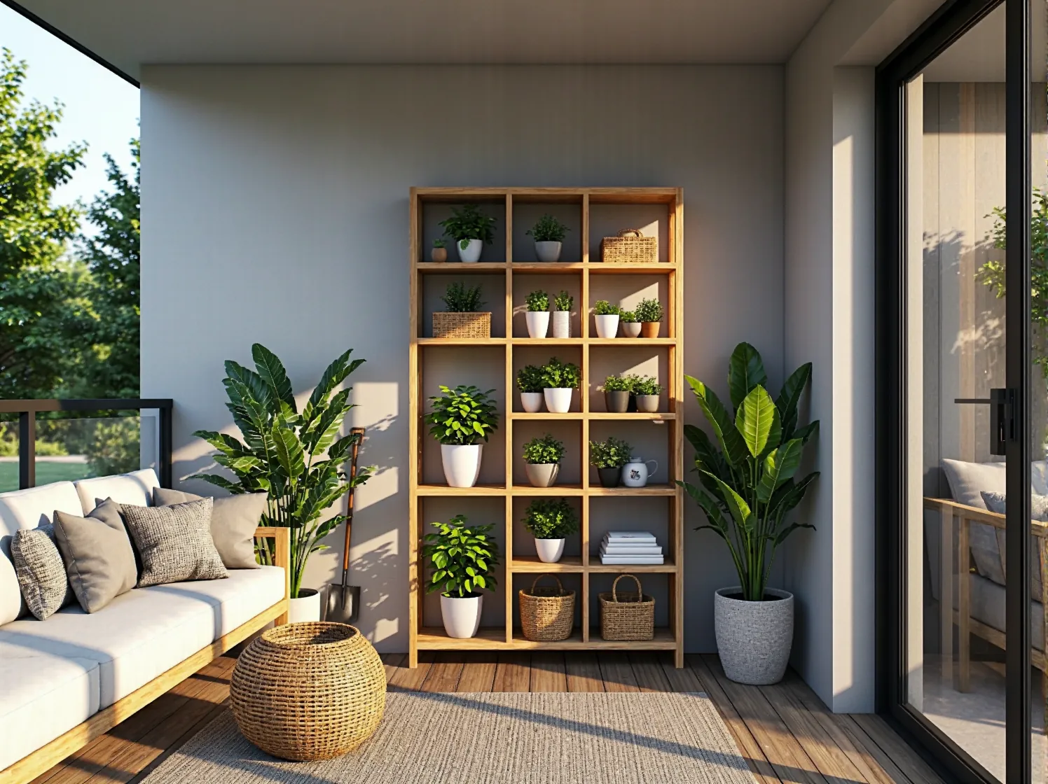 Drewniany komplet mebli na balkon w stylu boho. Modne i wygodne rozwiązanie do małych przestrzeni na 2025 rok.