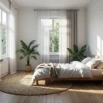 Drewniane łóżko dębowe dwuosobowe z naturalnym zagłówkiem