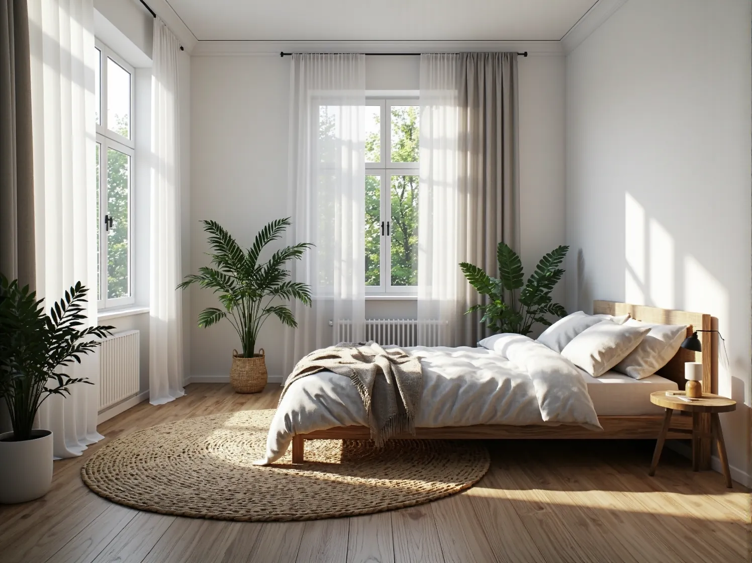 Drewniane łóżko dębowe dwuosobowe z naturalnym zagłówkiem