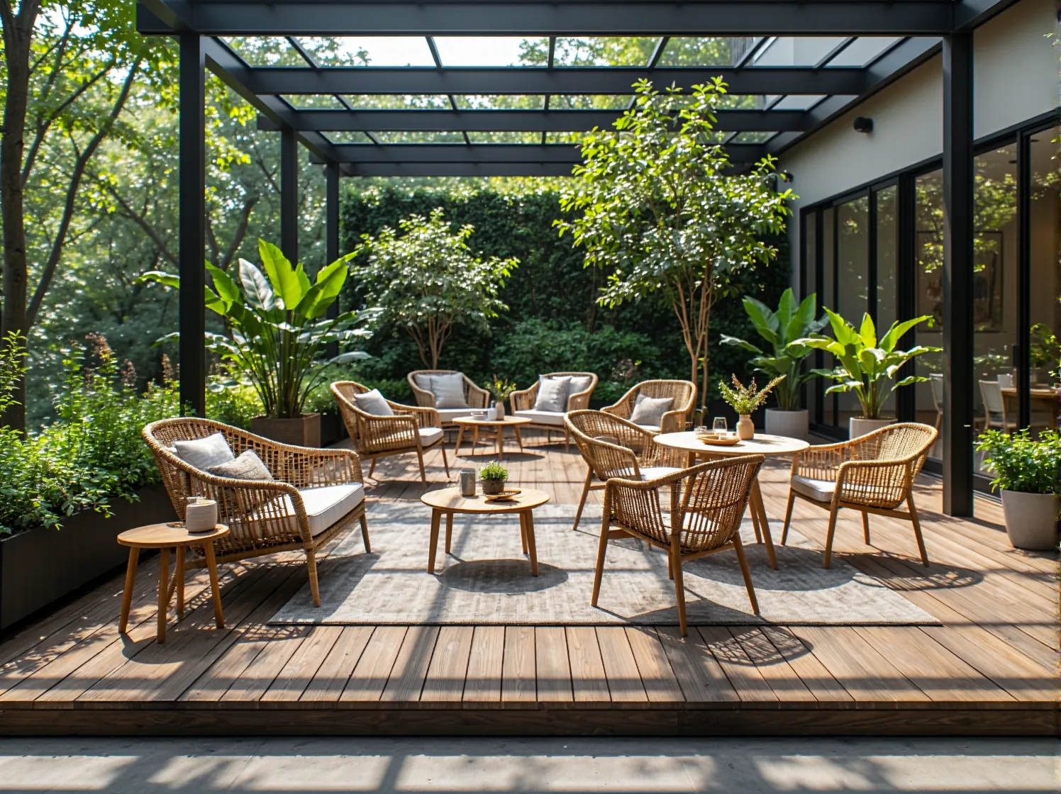 Rattanowy zestaw mebli ogrodowych naturalny z szarymi poduszkami