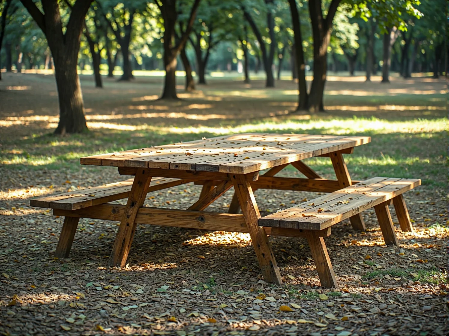 Drewniany stół piknikowy z ławkami w kolorze sosny