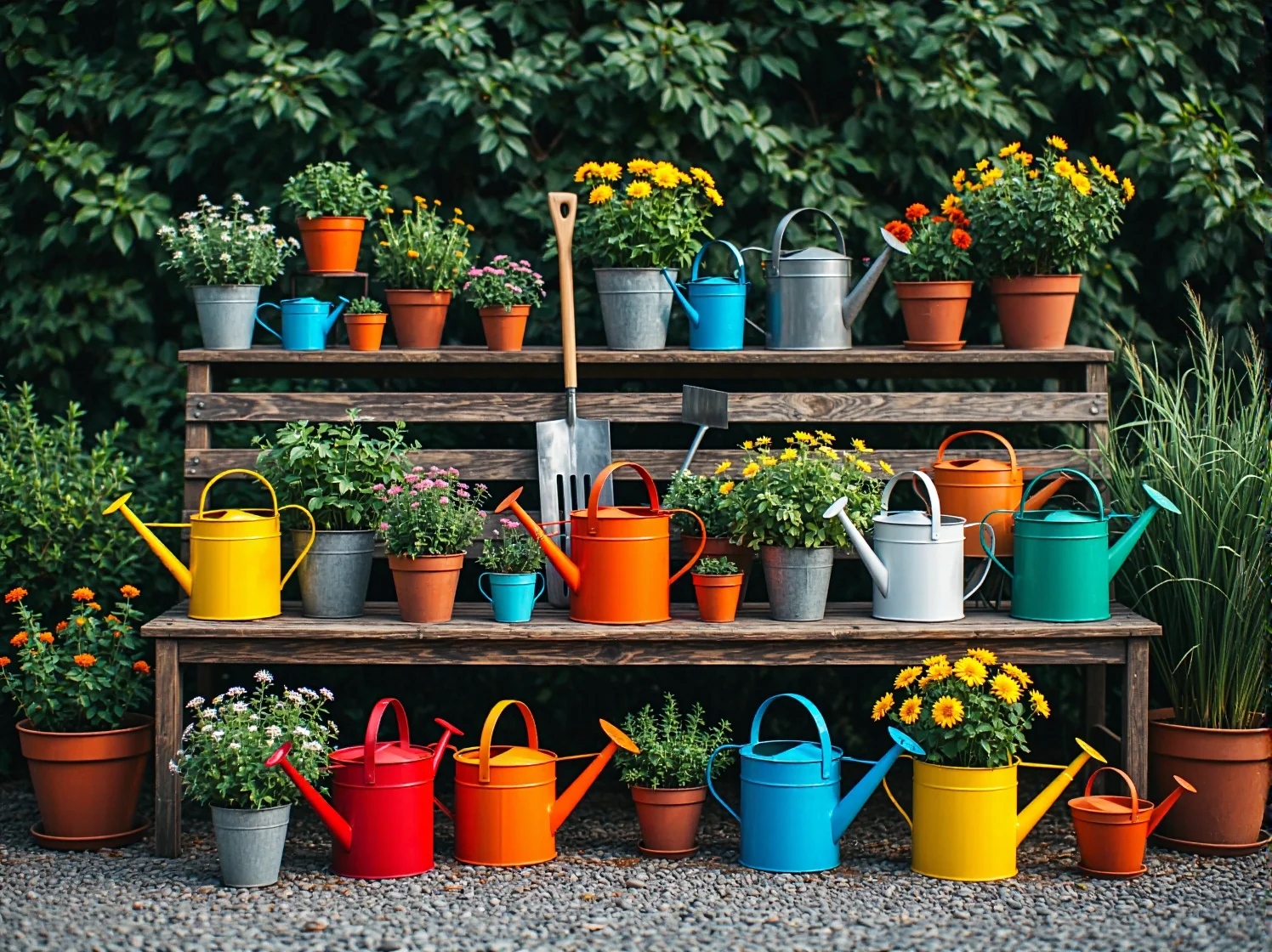 Nastrojowe oświetlenie i małe dodatki w stylu retro, takie jak lampiony i ceramiczne donice w ogrodzie.
