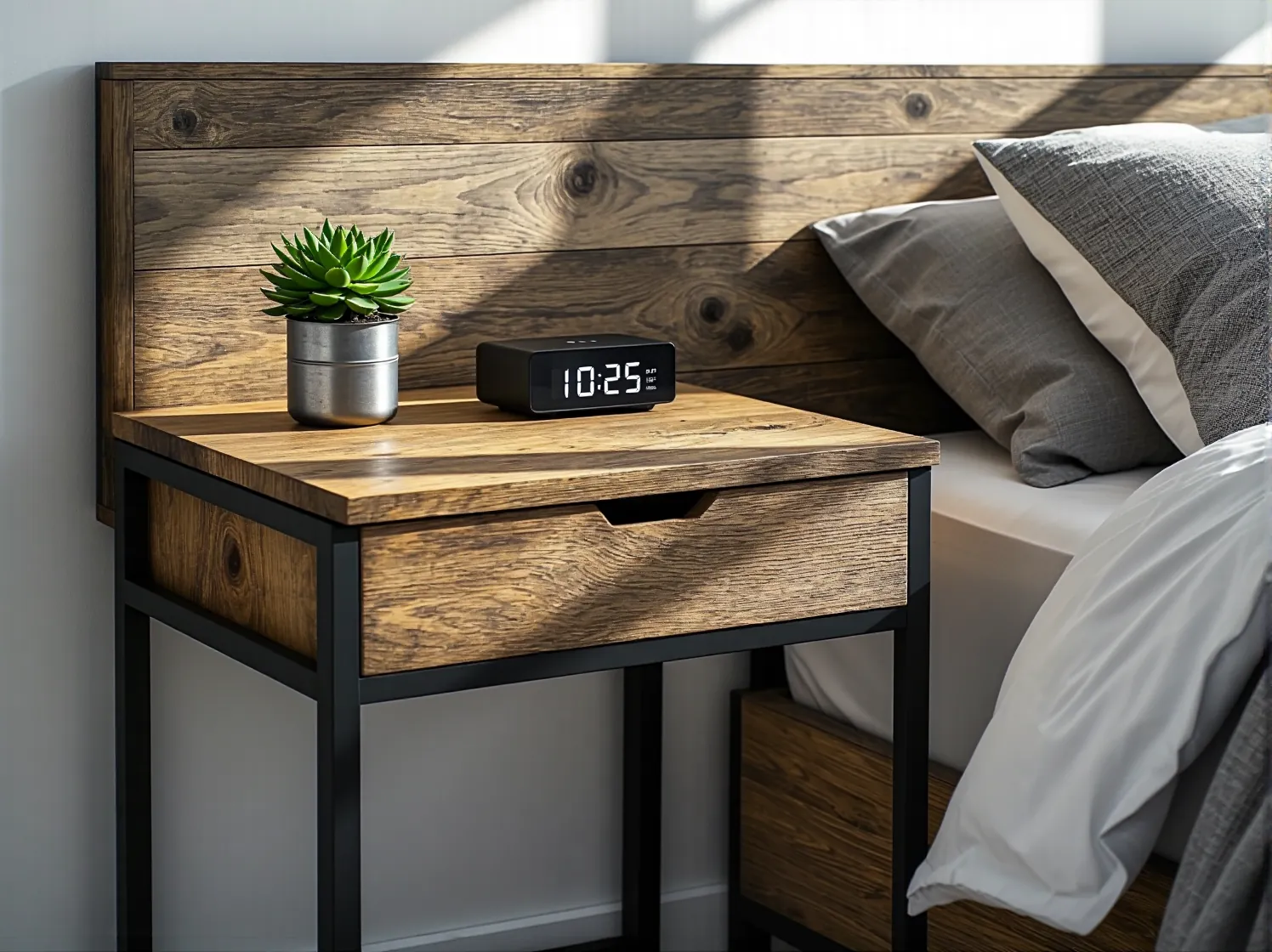 Proces odnawiania stolika nocnego – szlifowanie powierzchni drewna przed malowaniem. Poradnik DIY.