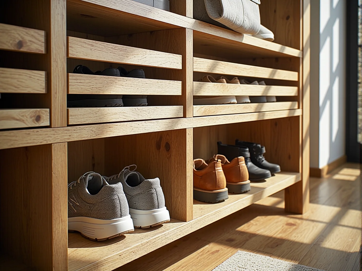 Narzędzia i przycięte deski przygotowane do budowy szafki na buty według poradnika.