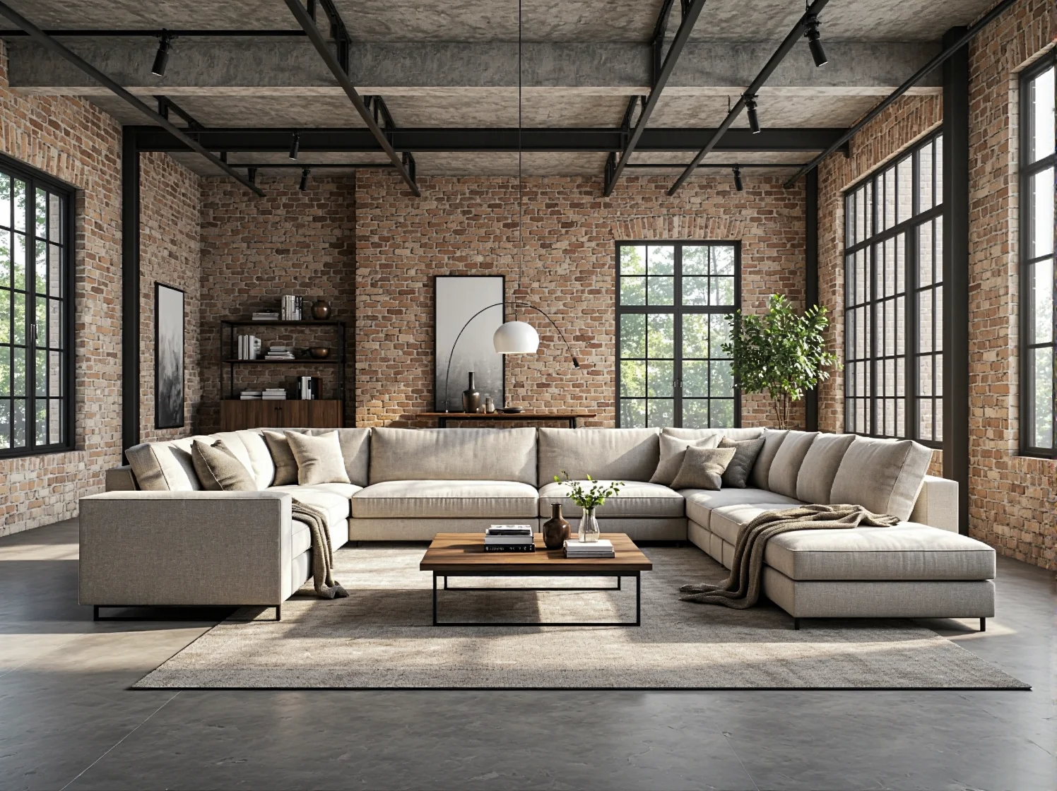 Jasny narożnik w kształcie U z szezlongiem i poduszkami