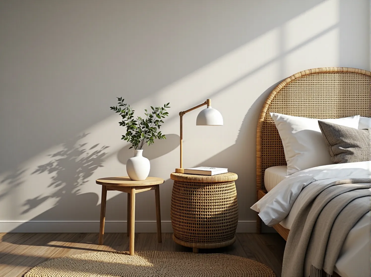 Konserwacja fotela rattanowego. Mężczyzna nakłada pędzlem środek ochronny na podłokietnik mebla.