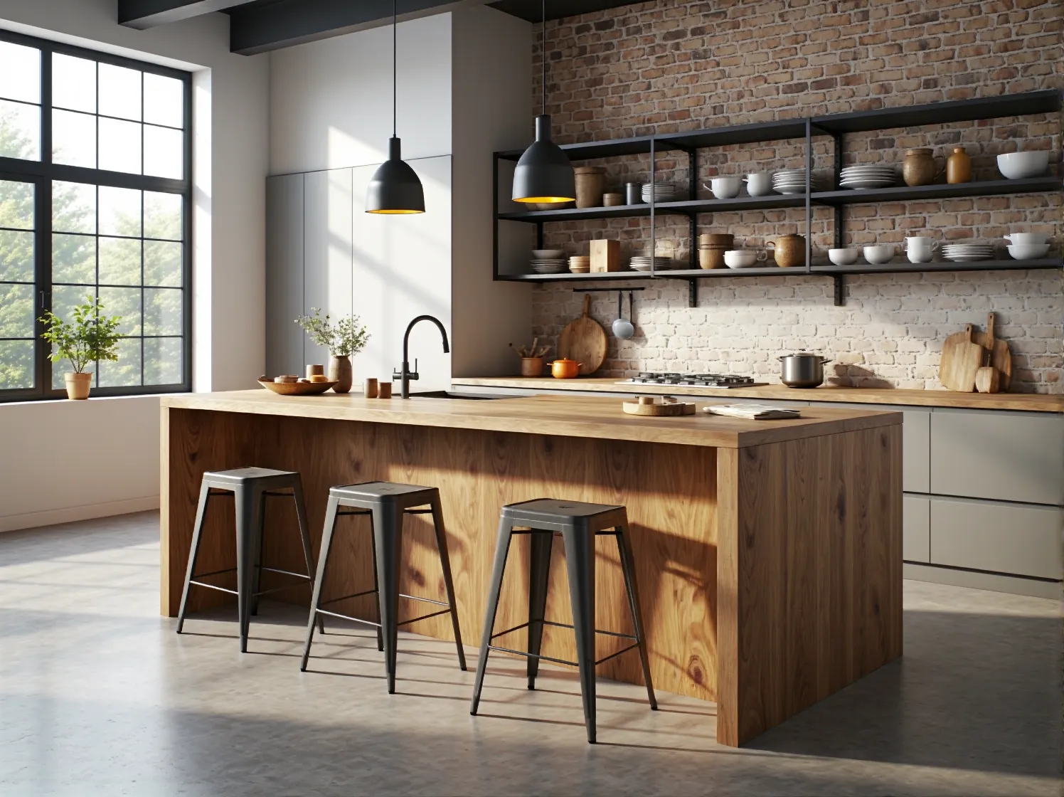 Wąski korytarz z konsolą w stylu industrialnym. Meble loftowe w małym mieszkaniu.