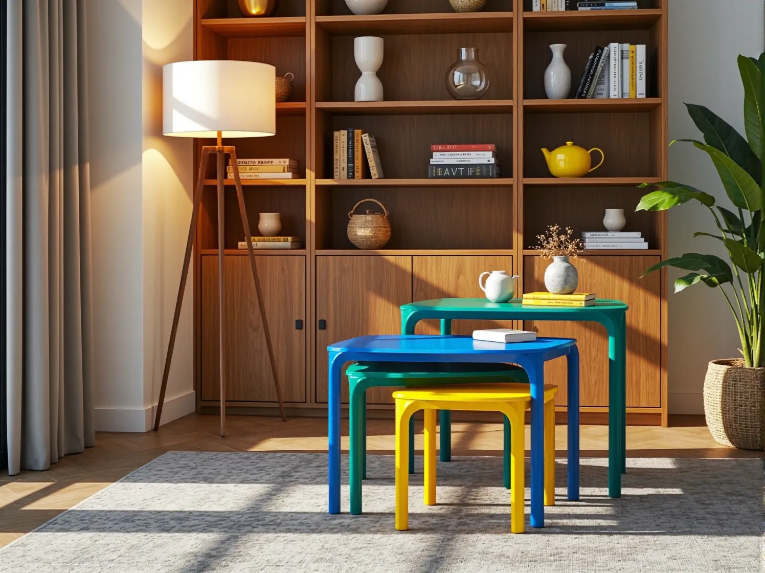 Kolorowe krzesła do jadalni z plastiku z recyklingu. Przykład zrównoważonego designu we wnętrzach.