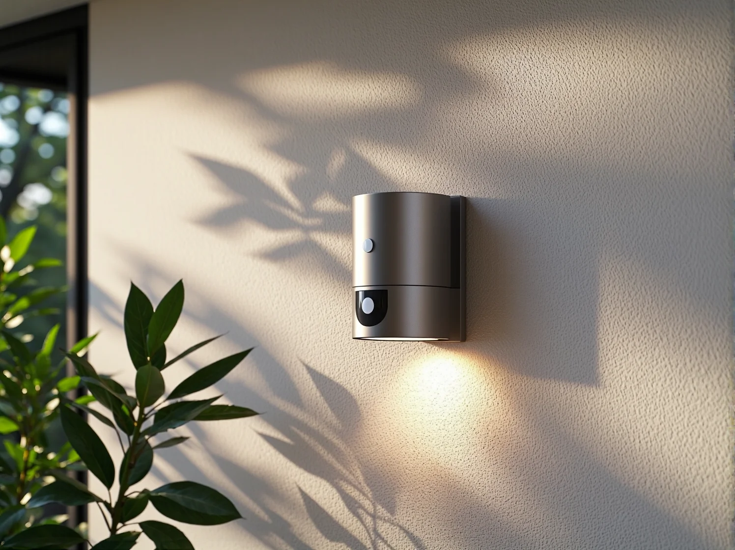 Zewnętrzna lampa LED z czujnikiem ruchu oświetlająca ścieżkę w ogrodzie, co jest wygodne i energooszczędne.