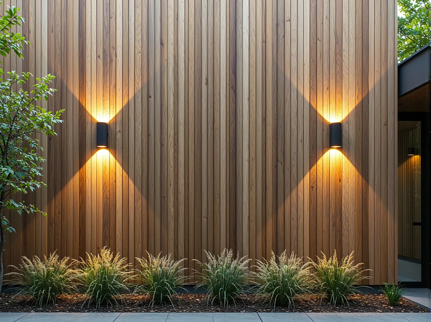 Kinkiety elewacyjne antracytowe LED na drewnianej fasadzie