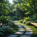 Lampy solarne ogrodowe czarne na metalowych słupkach wzdłuż ścieżki