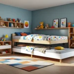 Łóżko dziecięce rosnące dąb sonoma z wysuwanym dolnym materacem