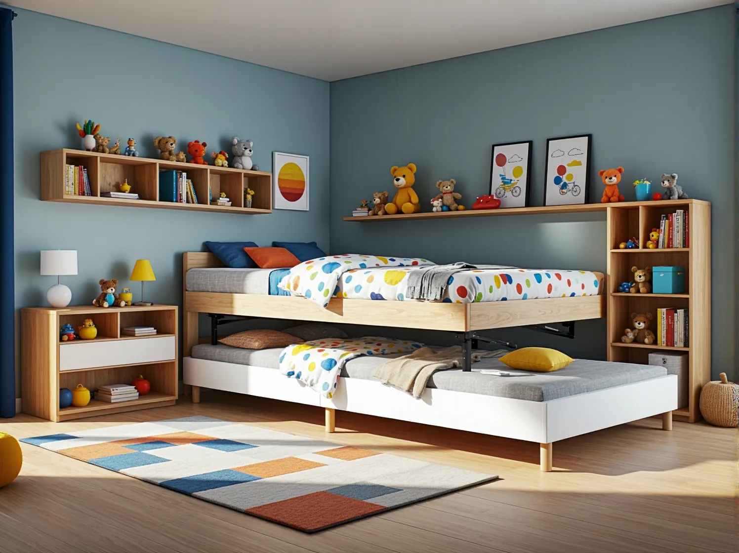 Łóżko dziecięce rosnące dąb sonoma z wysuwanym dolnym materacem