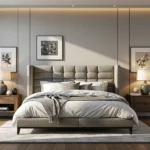 Luksusowe łóżko kontynentalne szare z pikowanym zagłówkiem