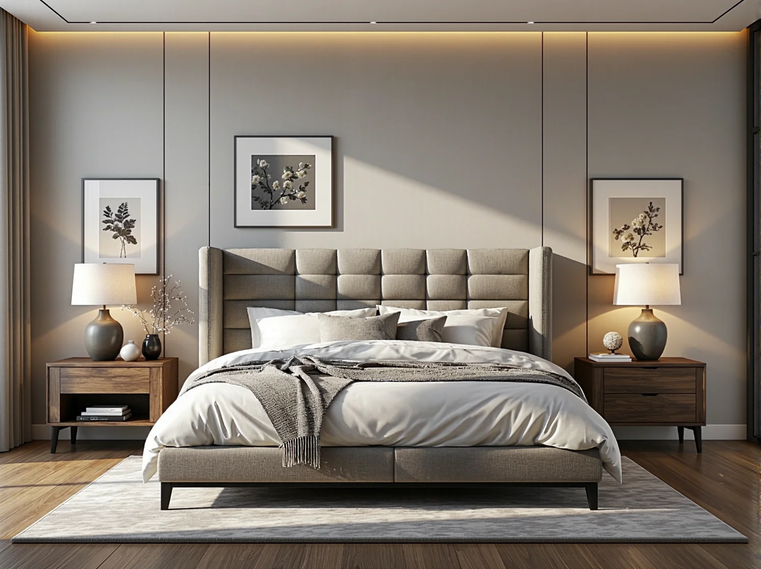 Luksusowe łóżko kontynentalne szare z pikowanym zagłówkiem