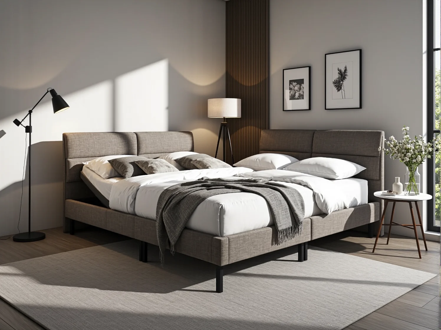 Wygodne łóżko kontynentalne regulowane pilotem dla lepszego wsparcia kręgosłupa