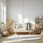 Drewniane łóżeczko niemowlęce sosna z regałem na zabawki