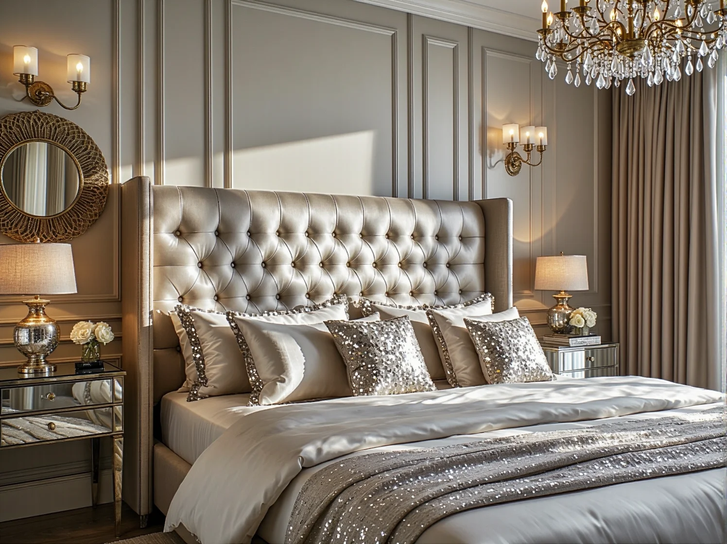 Stolik kawowy z białym marmurowym blatem i złotą, metalową podstawą jako przykład mebla glamour.