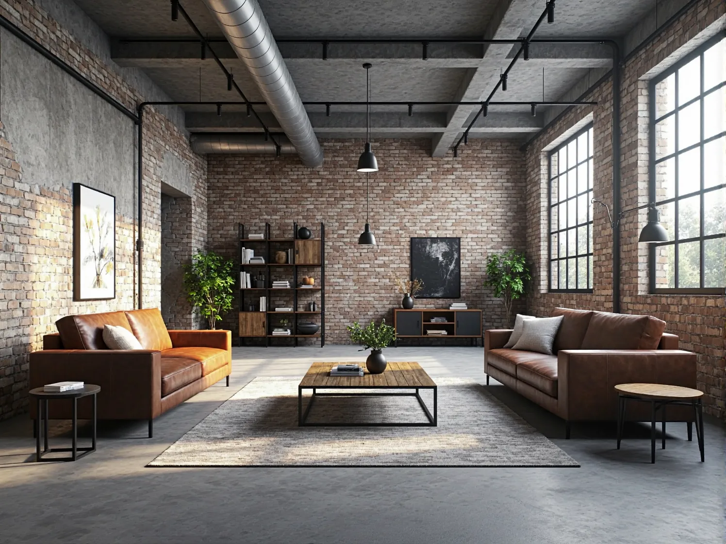 Industrialny zestaw mebli z regałem i stolikiem na metalowych nogach