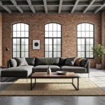 Narożna sofa grafitowa w stylu loftowym z poduszkami