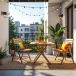 Drewniany zestaw balkonowy składany stolik i dwa krzesła