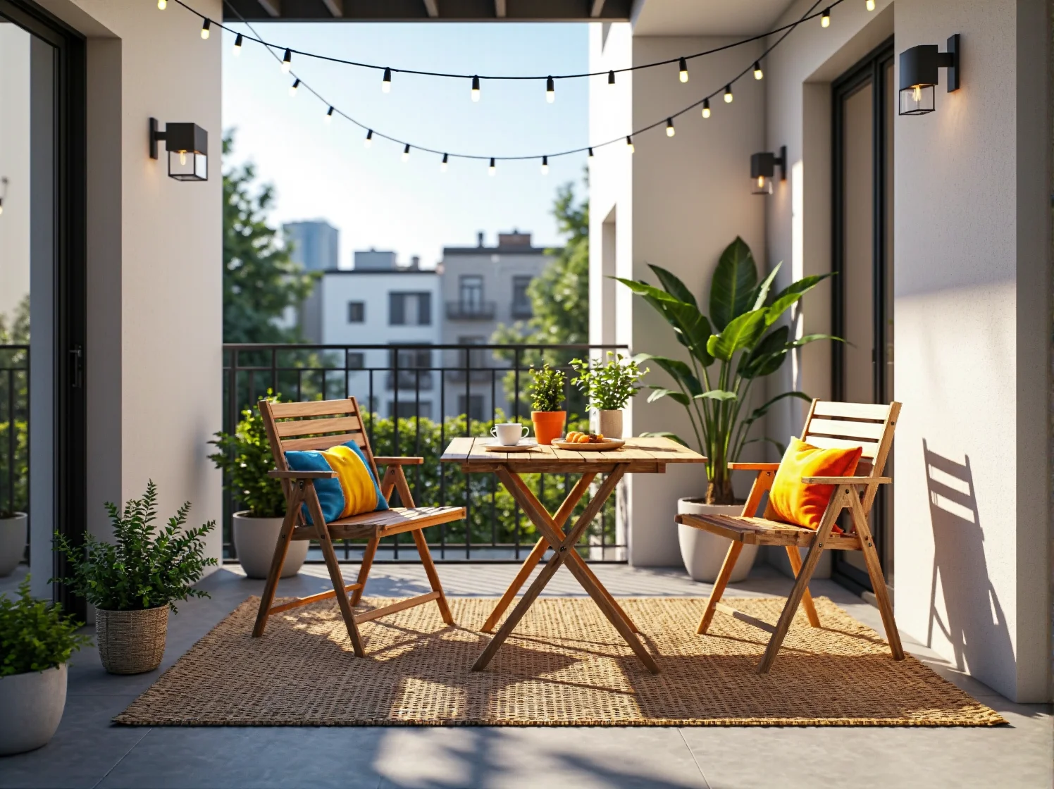 Drewniany zestaw balkonowy składany stolik i dwa krzesła