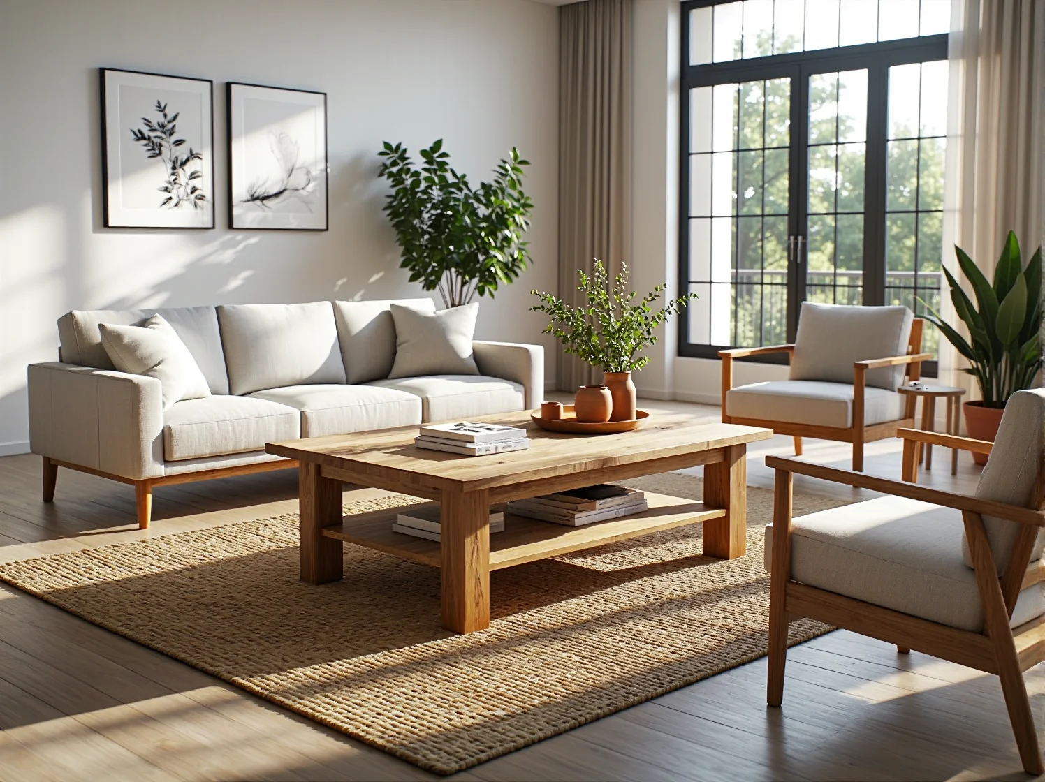 Drewniany stolik kawowy dąb naturalny z półką dolną