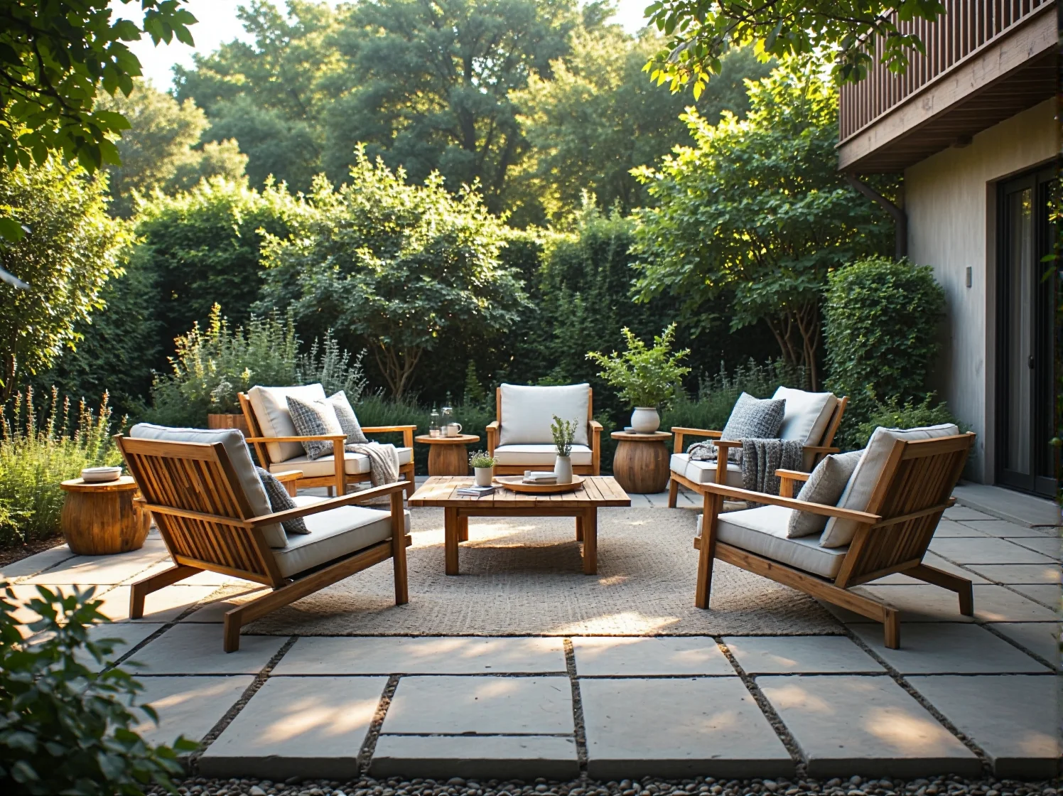 Czarne, metalowe meble ogrodowe w sielskim ogrodzie. Ozdobna ławka idealna do stylu rustykalnego.