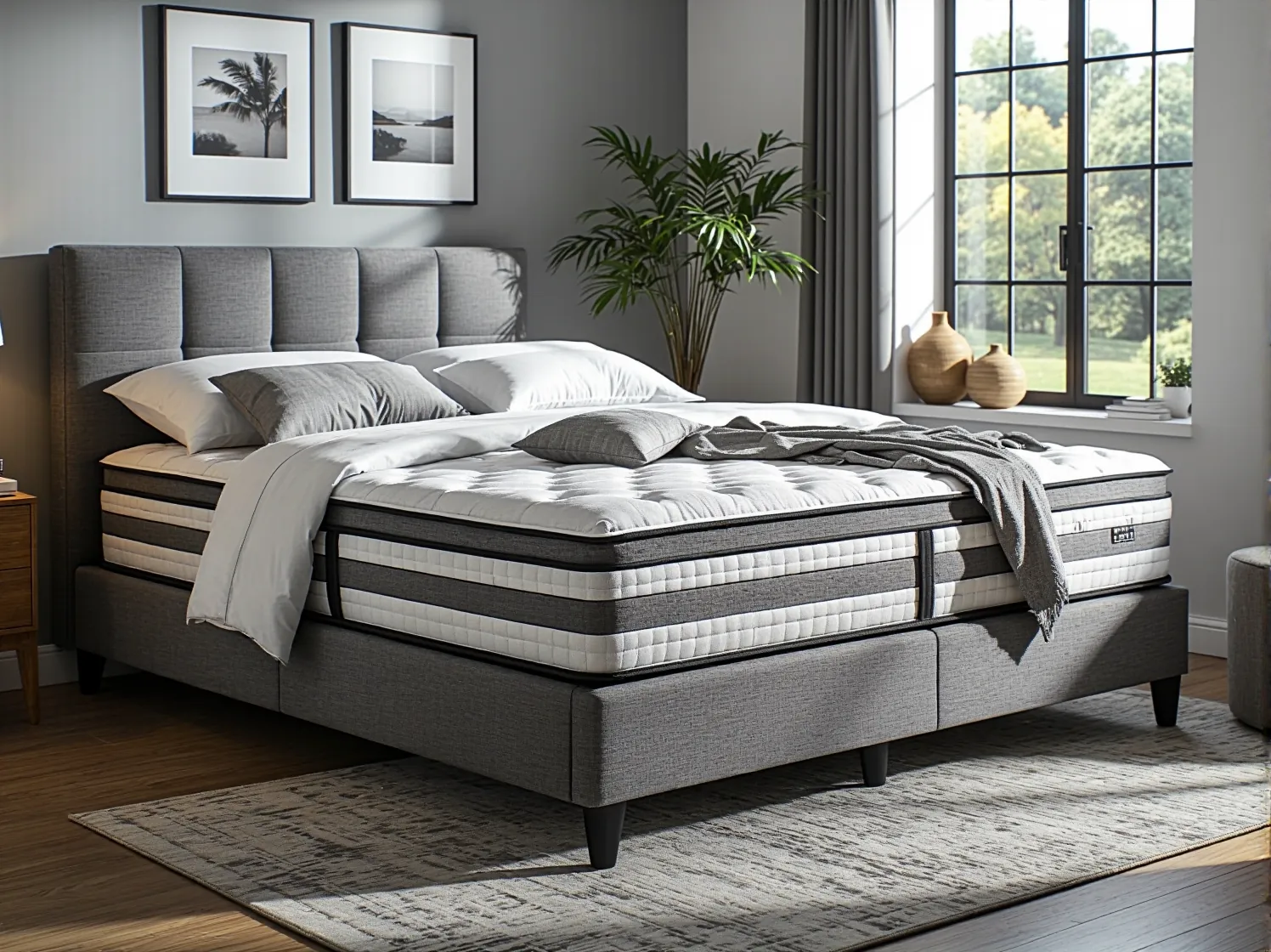 Eleganckie łóżko kontynentalne z funkcją regulacji wysokości stelaża i miękkim obiciem