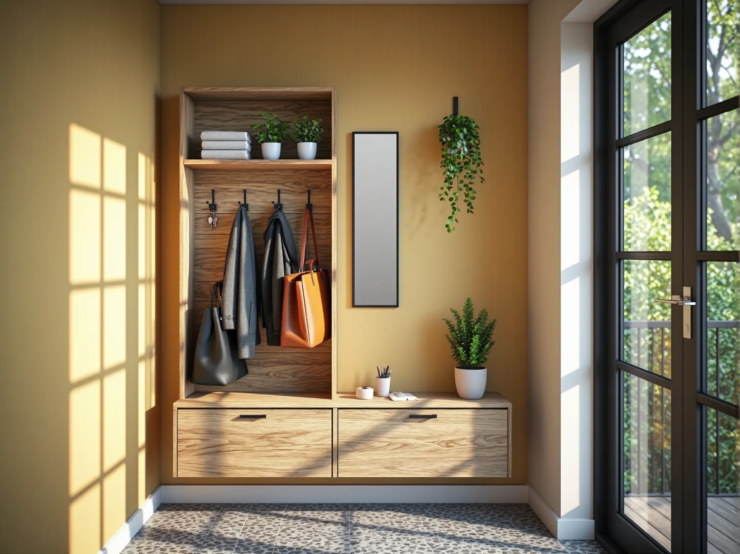 Pionowe systemy przechowywania: półki ścienne oszczędzające miejsce w małym mieszkaniu.