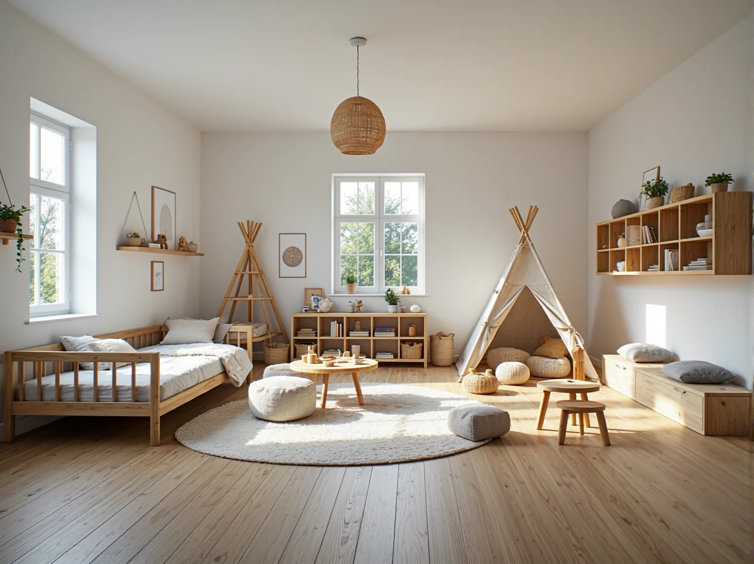 Zestaw mebli dziecięcych sosna naturalna z regałem i łóżkiem