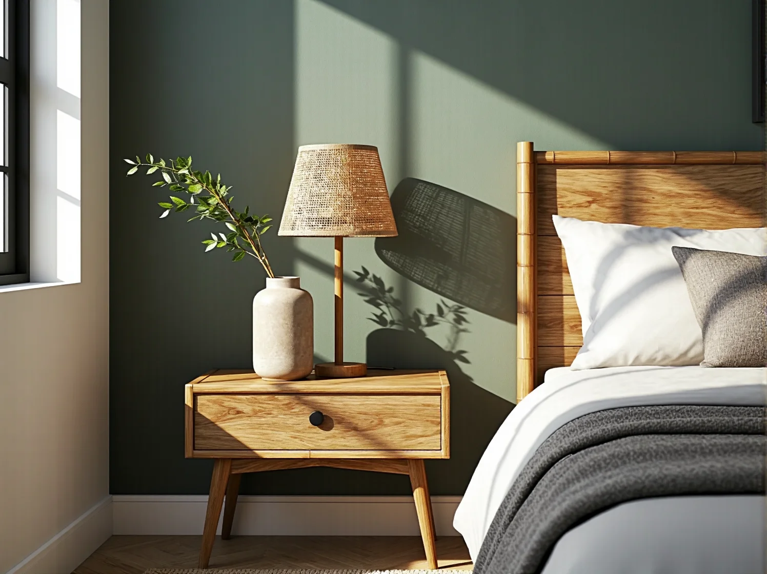 Połączenie drewna i rattanu w aranżacji małego mieszkania – ekologiczne materiały w harmonii.