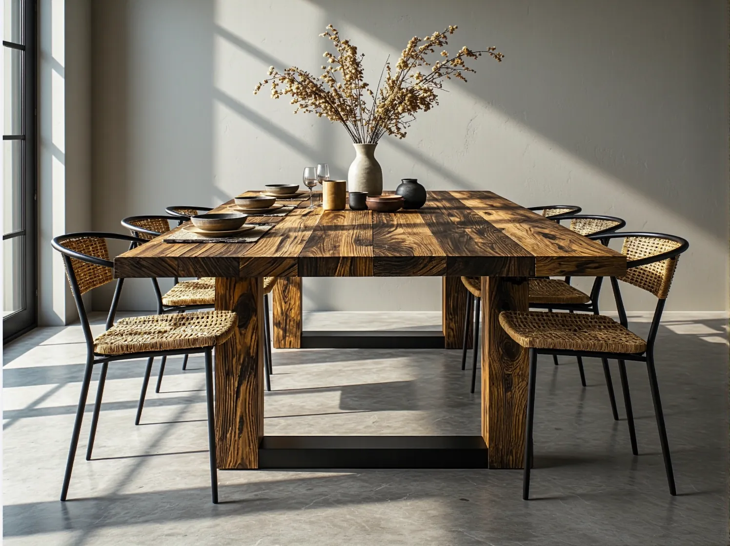 Rzemieślnik tworzący designerski stół z drewna z odzysku. Pasja w branży mebli z recyklingu.