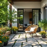 Fotel ogrodowy rattanowy naturalny z białą poduszką siedziska