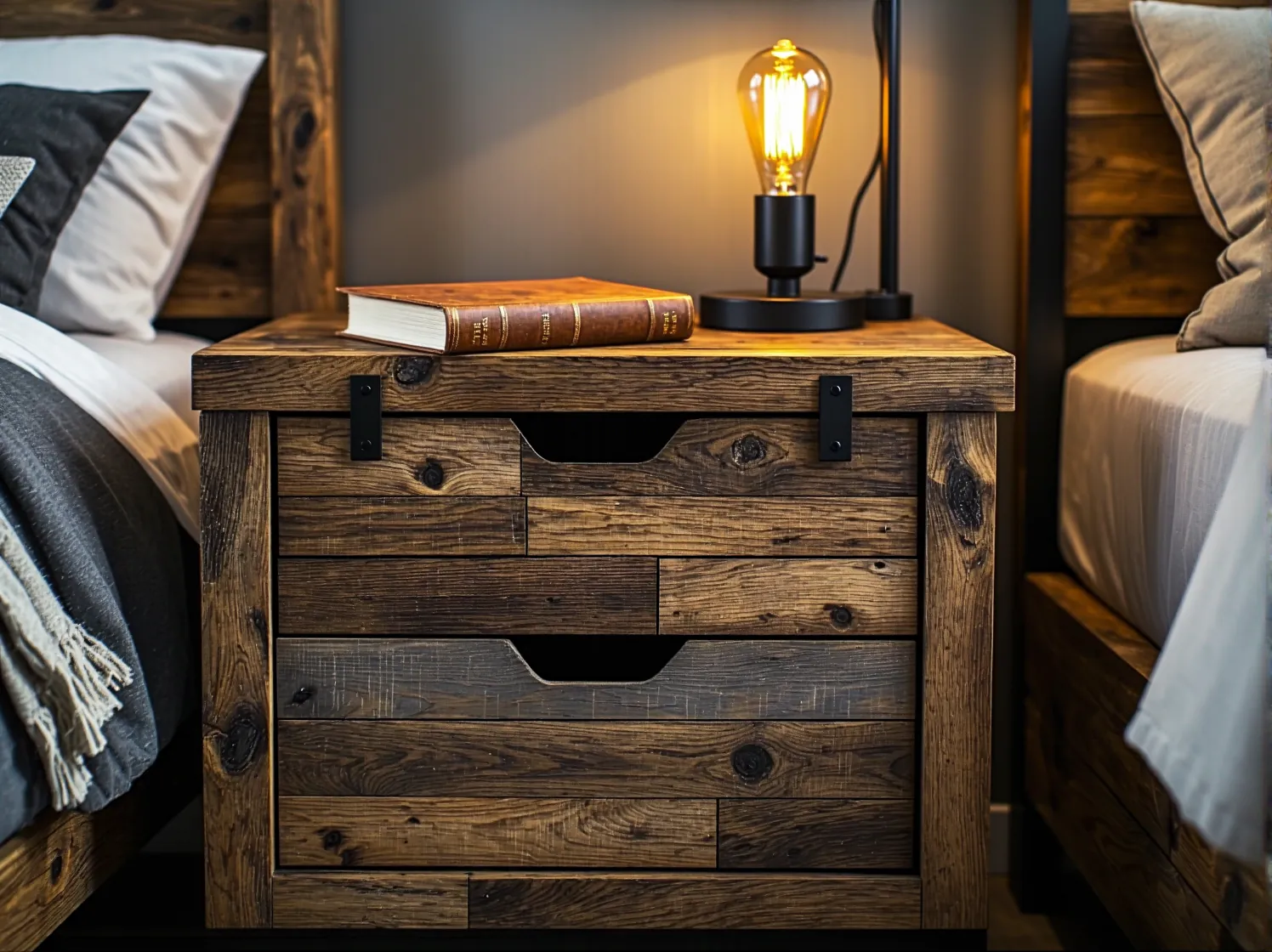 Stary, drewniany stolik nocny przed odnowieniem. Przygotowanie mebla do metamorfozy w stylu industrialnym.