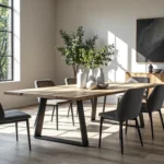 Stół jadalniany drewniany z czarnymi metalowymi nogami typu loft