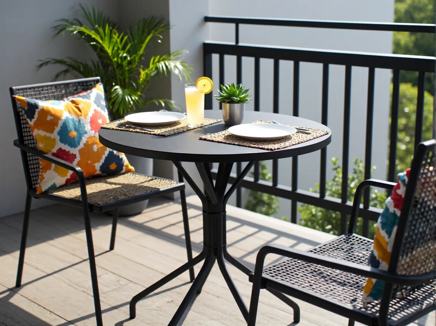 Składany stolik i krzesła na mały balkon – sprytne rozwiązania do wąskiej przestrzeni.