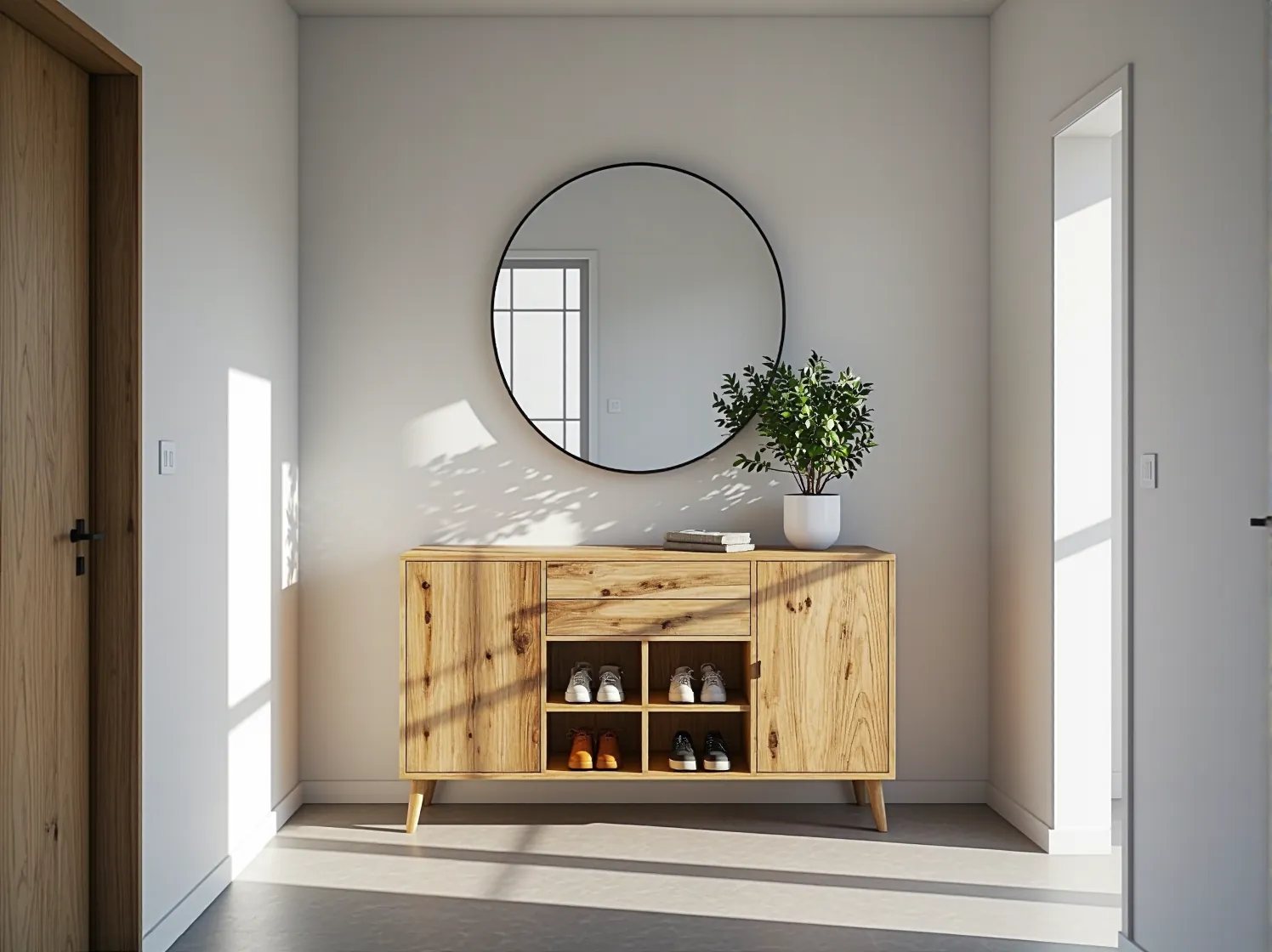 Szafka na buty dąb craft z szufladą i otwartymi półkami