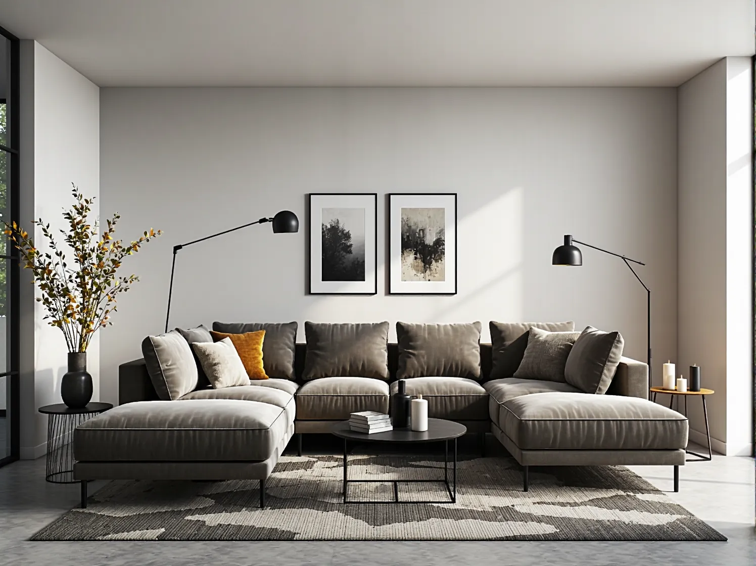 Komfortowy narożnik welurowy jako centralny punkt nowoczesnego pokoju dziennego, idealny do relaksu.