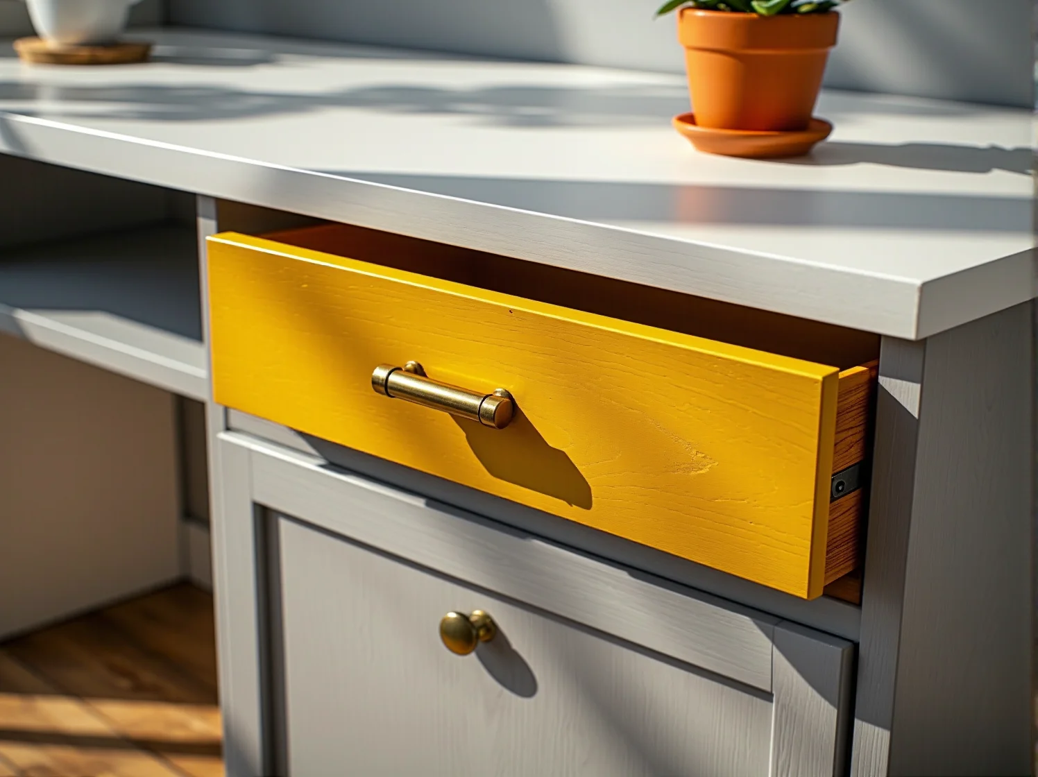 Wyspa kuchenna wykonana ze starych szafek kuchennych w rustykalnym stylu.