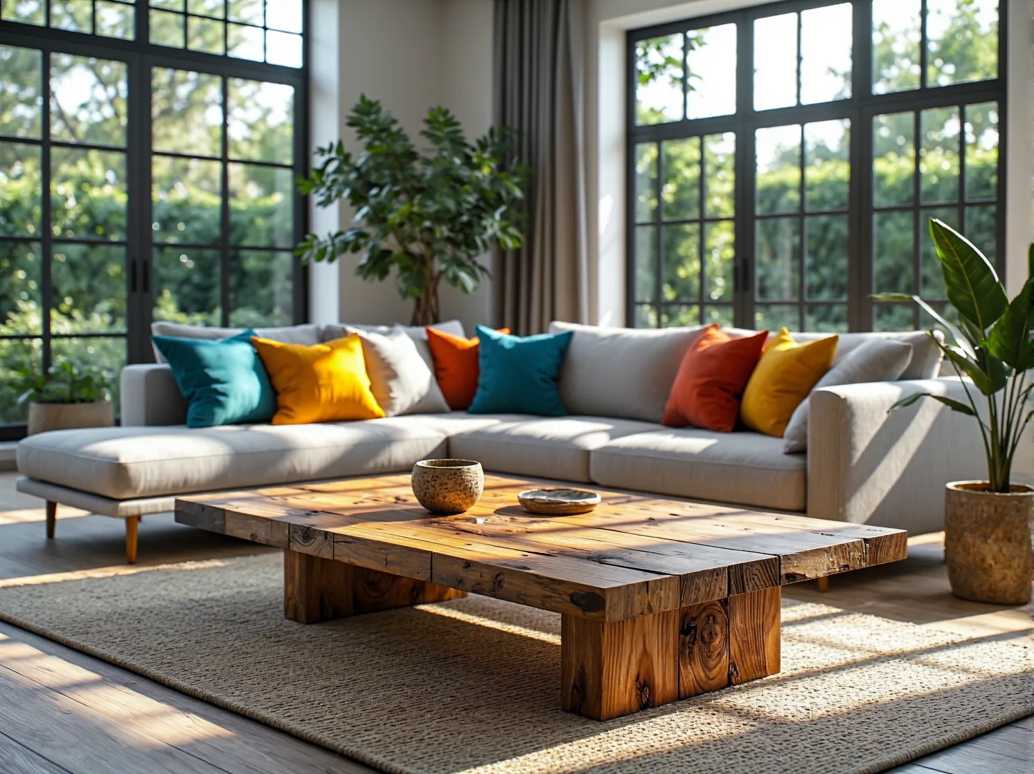 Stolik kawowy z drewna z recyklingu w stylu rustykalnym