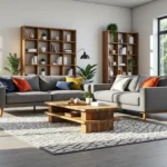 Drewniany regał otwarty orzech z kwadratowymi przegródkami