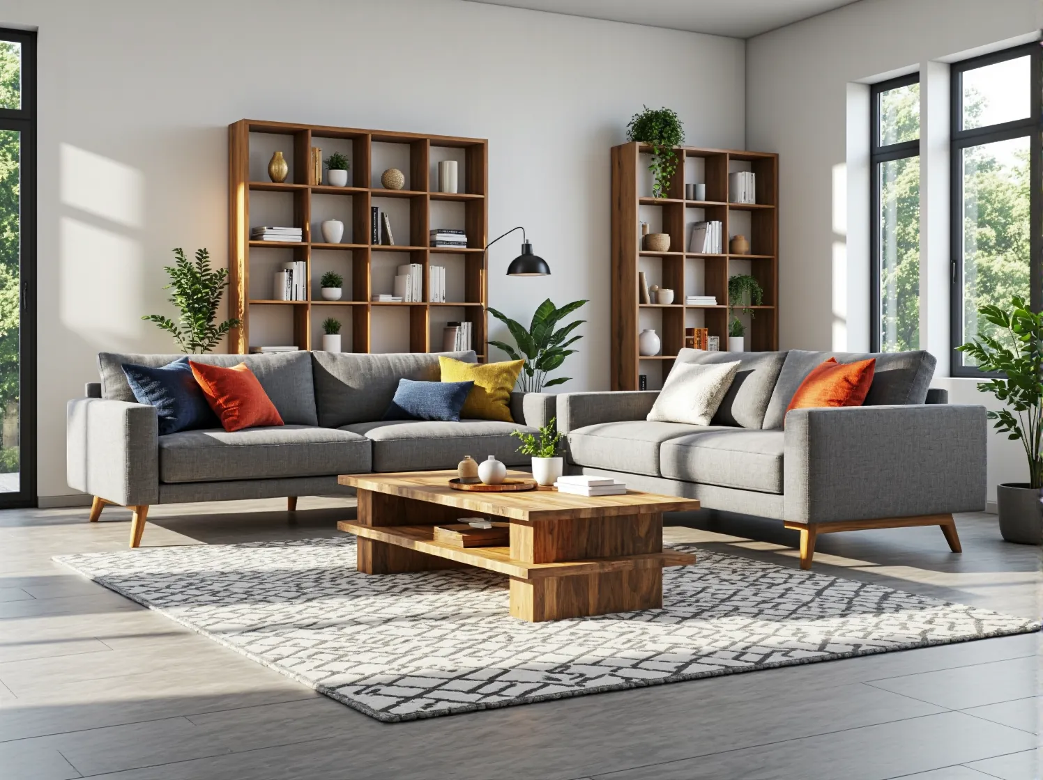 Drewniany regał otwarty orzech z kwadratowymi przegródkami