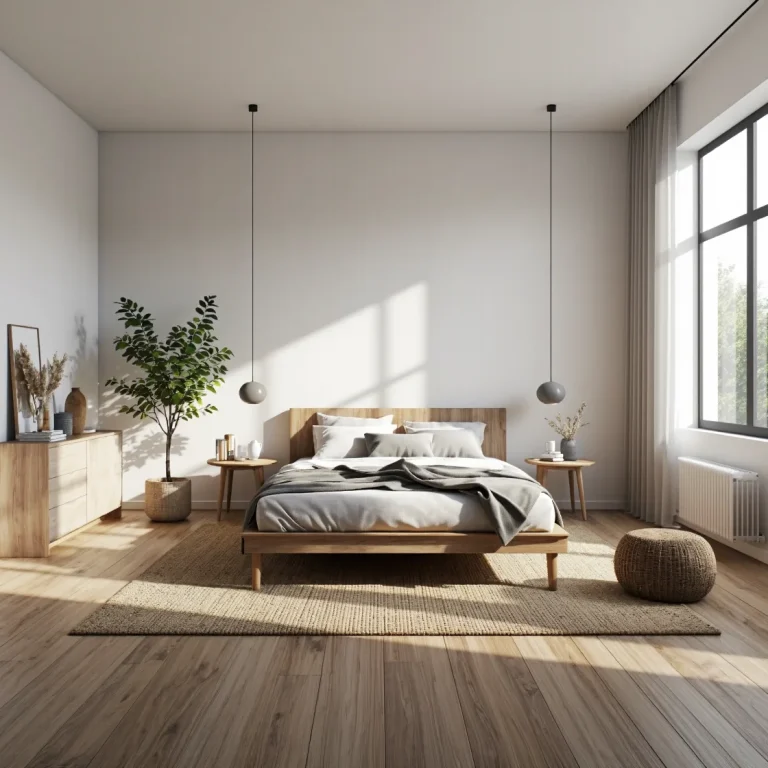 Łóżko drewniane dąb naturalny z zagłówkiem i stolikami nocnymi