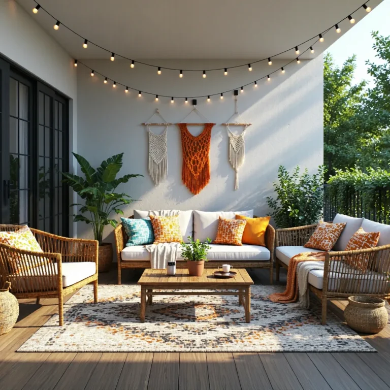 Rattanowy zestaw wypoczynkowy ogrodowy z fotelami i sofą w stylu boho