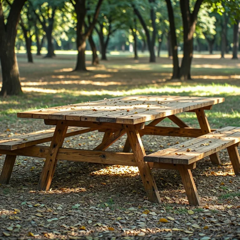 Drewniany stół piknikowy z ławkami w kolorze sosny