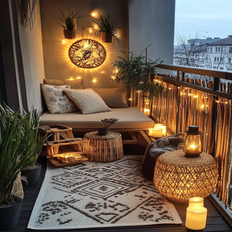 Jak urządzić balkon w stylu retro z lampami LED w odcieniach miedzi